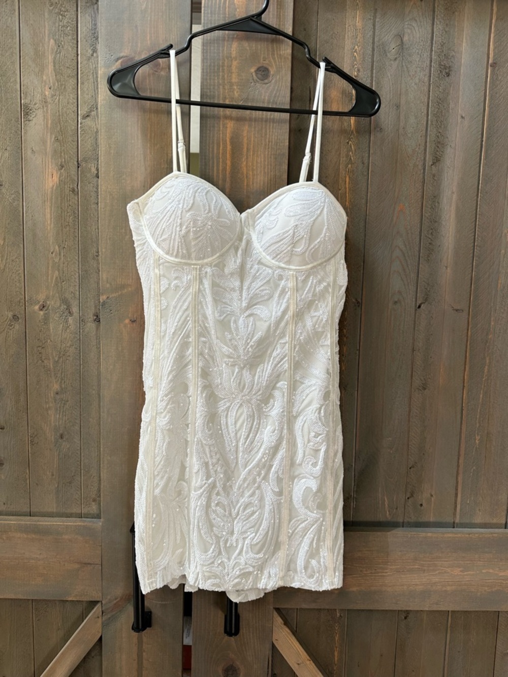 Lulus White Mesh Sequin Bustier Bodycon Mini Dress Size Medium